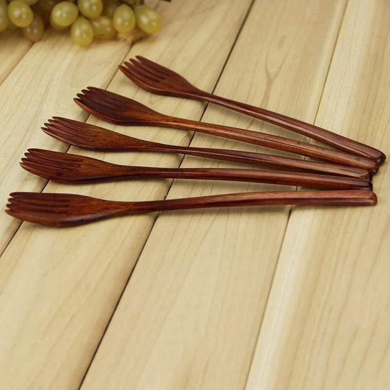 Wooden Forks,5 Pieces Ecofriendly Japanese Wood Salad Dinner Fork