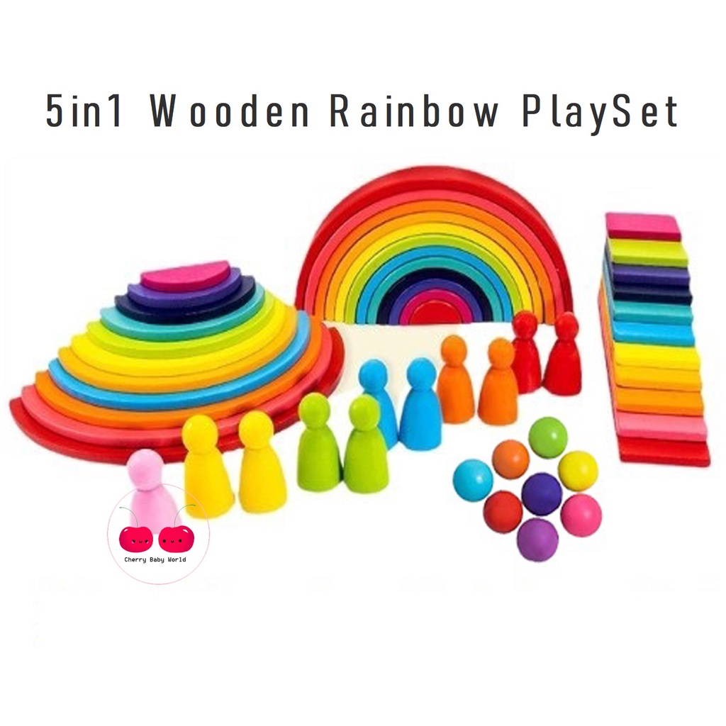 5 In 1 Wooden Rainbow Play Set Rainbow Puzzle Set Montessori Early
