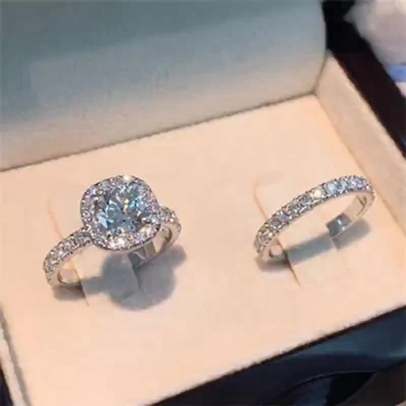 2pcs/Set Diamond Jewelry 925 Sterling Silver Natural White Sapphire Ring Bride Rings