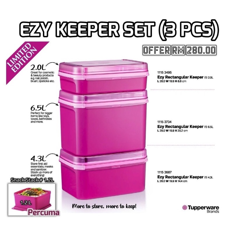 Ezy Keeper Set (3pcs) Pink Tupperware