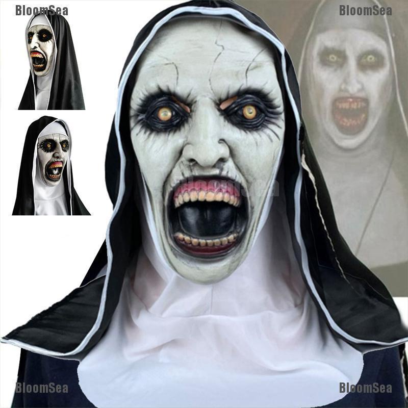 [Bloom] The Horror Scary Nun Latex Mask w/Headscarf Valak Cosplay for Halloween Costume