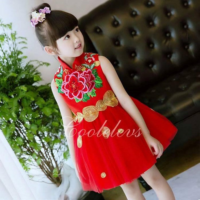 Kids Red Gown Cheongsam Sleeveless Dress Girl Chinese New Year Cny Baju Raya Cina Budak Perempuan Shopee Malaysia