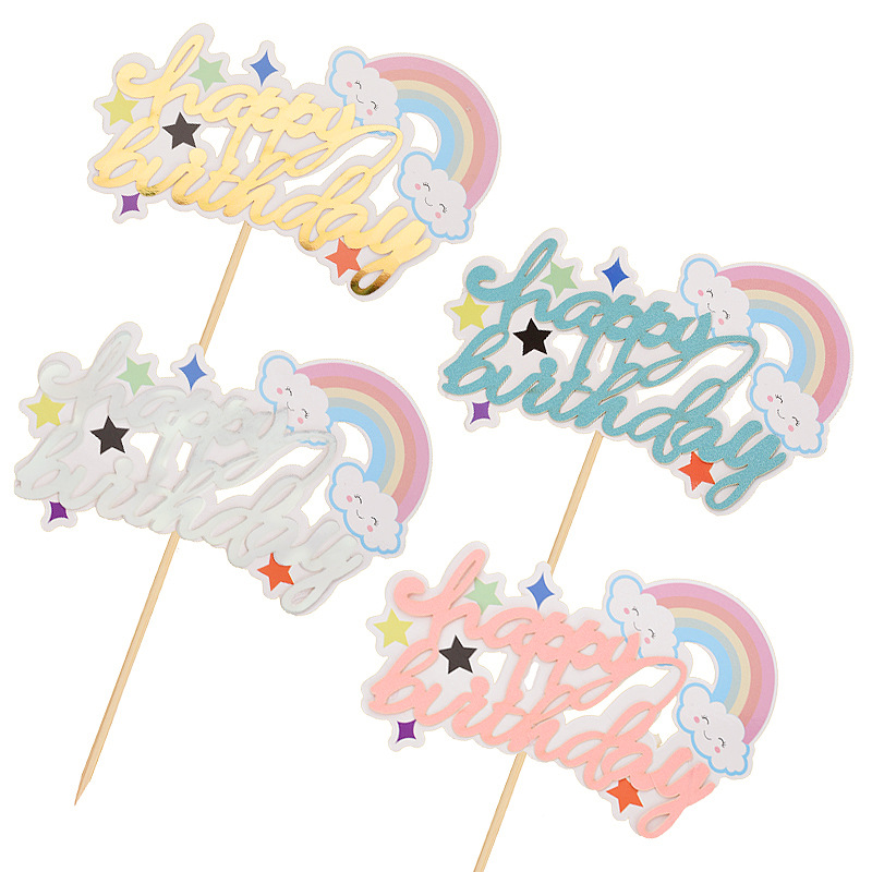 Happy Birthday Rainbow Cake Topper Decor Flag Party Supplies Baby Birthday Cake Decoration