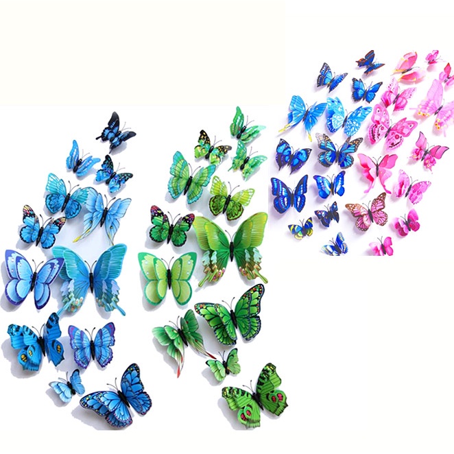 12pcs Sticker Art Design Decal Wall Stickers Home Decorations 3D Butterfly