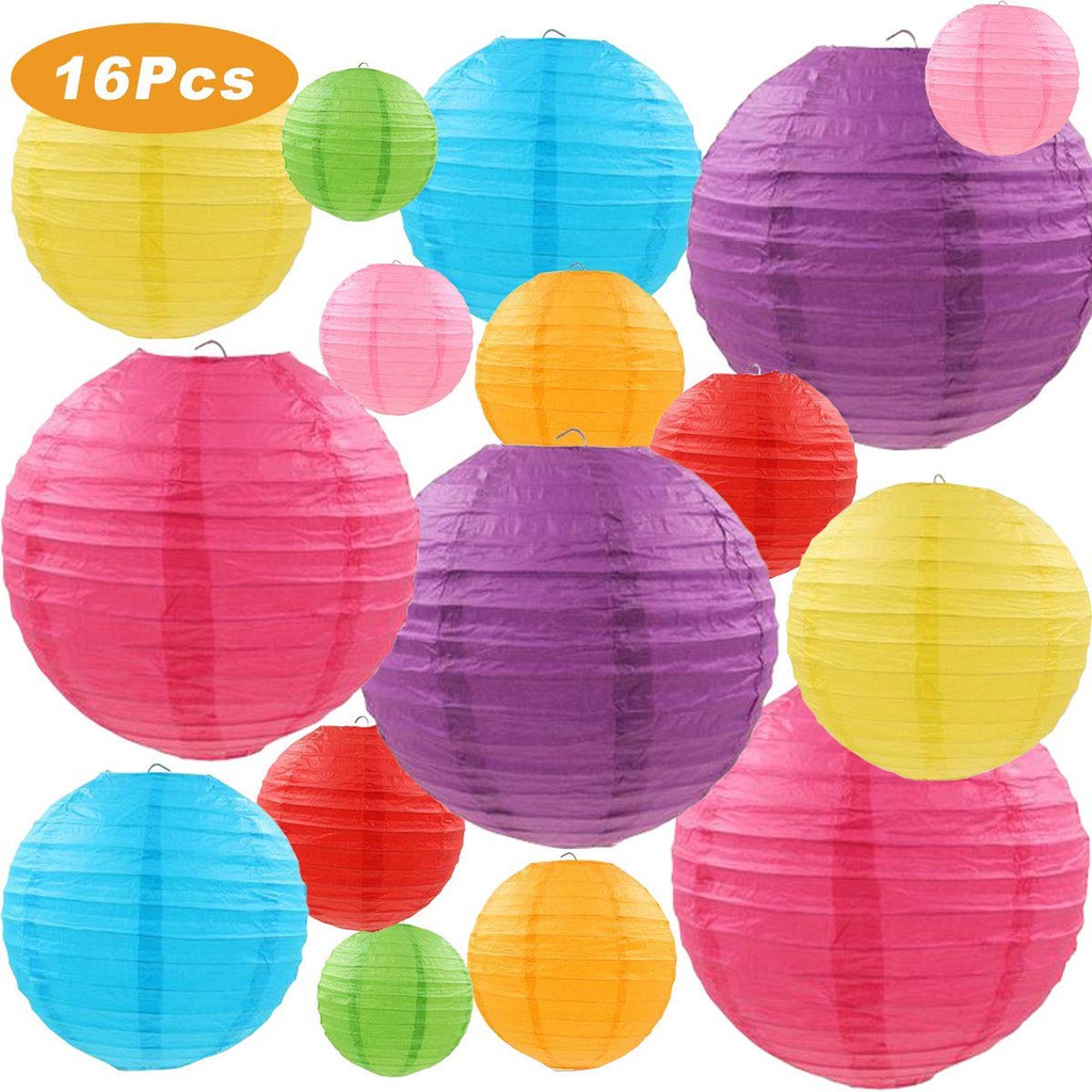 16PCS Colorful Paper Lanterns Chinese Paper Hanging Decorations Balls