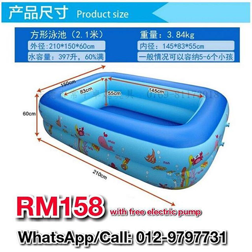Inflatable 210cm Swimming Pool with FREE Electric Pump Shopee Malaysia
