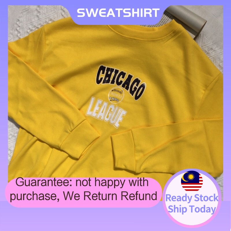 2 Layers Yellow Sweatshirt Chicago English Letter Non-fading Korean style High Quality Super Comfy Sweater