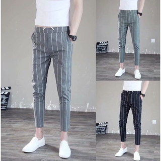 [3-color] Men's striped harem work pants casual sports jogging hip-hop slim trousers