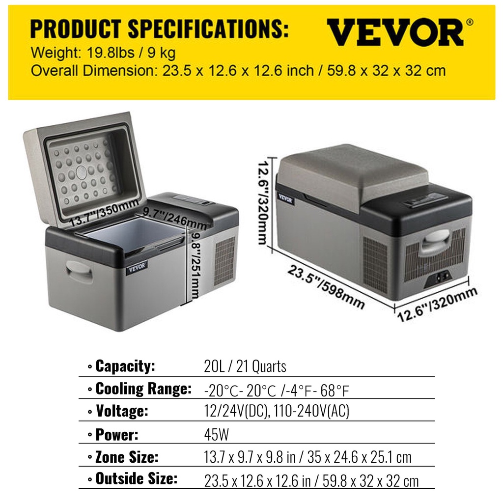 vevor 20l fridge