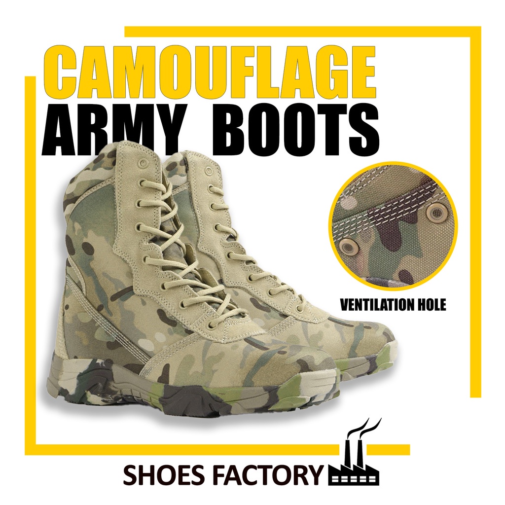 Army Boots Unisex Tactical Shoes Swat Boots Camouflage Combat Boots Kasut Operasi Hiking Shoes Military Shoes Size 38-47