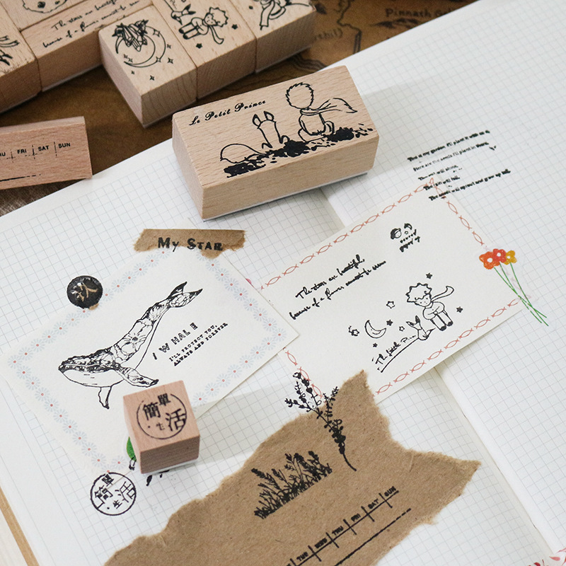 Vintage wooden stamps set handaccount plant digital pattern stamp