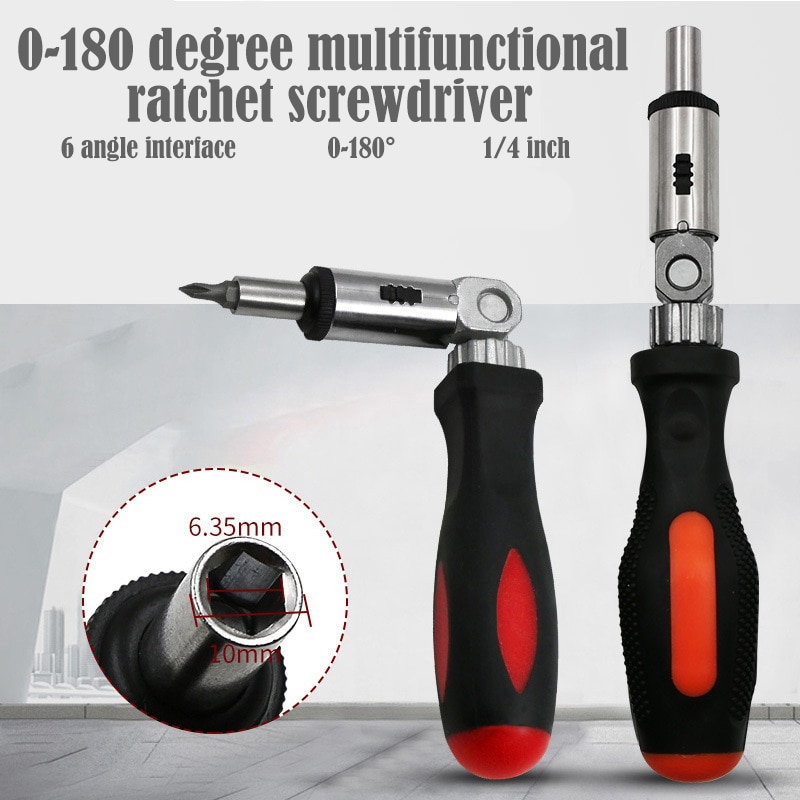 180 Degree Multifunction Ratchet Screwdriver 1/4 Inch Inside Hexagon