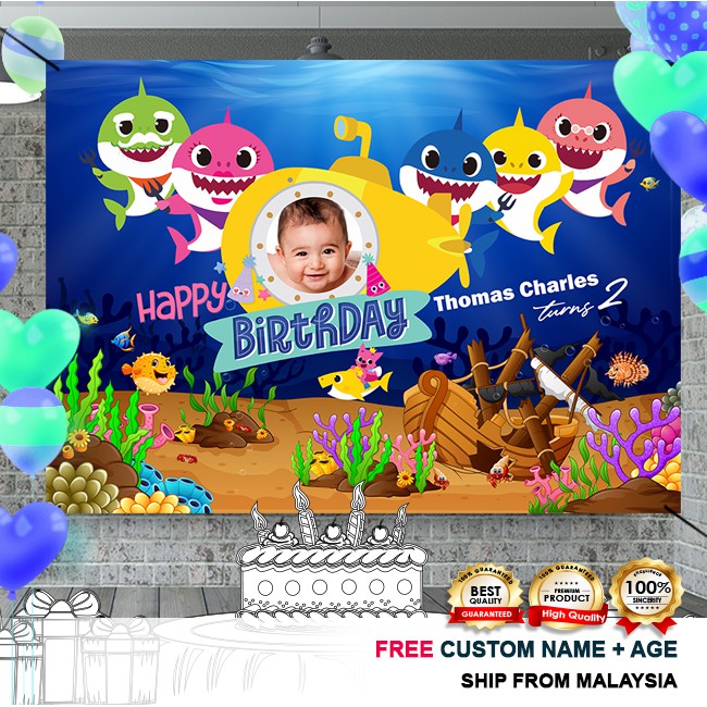 Birthday Banner   Birthday Backdrop   Hari Jadi - Baby Shark *add Photo 