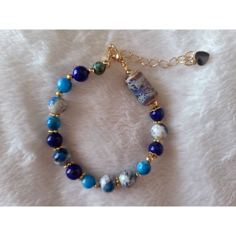 k2 Blue Apatite Lapis Lazuli Turquoise 14k Extension Chain Snow Peak Egyptian Holy Stone Pottery Beads Azurite