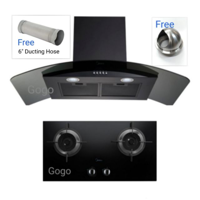 Midea Cooker Hood MCH90MV1 + Gas Hob MGH2408GL Shopee Malaysia