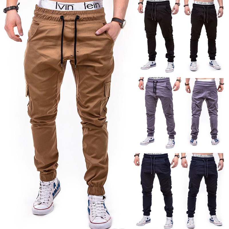 mens khaki cargo pants elastic waist