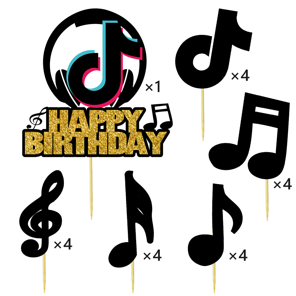 21pcs/set Glitter TikTok Happy Birthday Musical Note Cake Toppers Party  Decoration | Shopee Malaysia