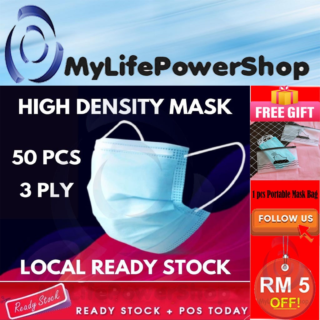 READY STOCK 50 PCS 3 Ply Face Mask Disposable 3 layers High Density Waterproof Thicken Woven Layer Anti Splash Dust pro