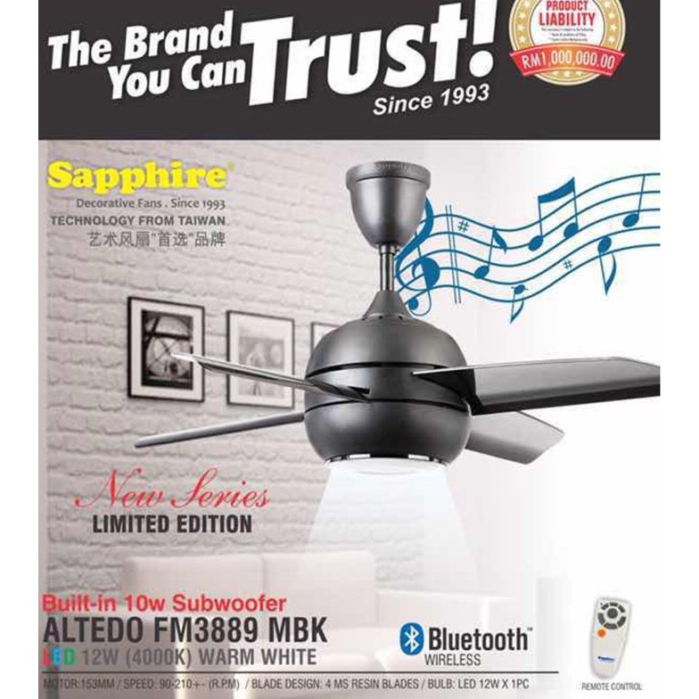 Sapphire Altedo 40 Bluetooth Ceiling Fan Fm3889 Silver Shopee