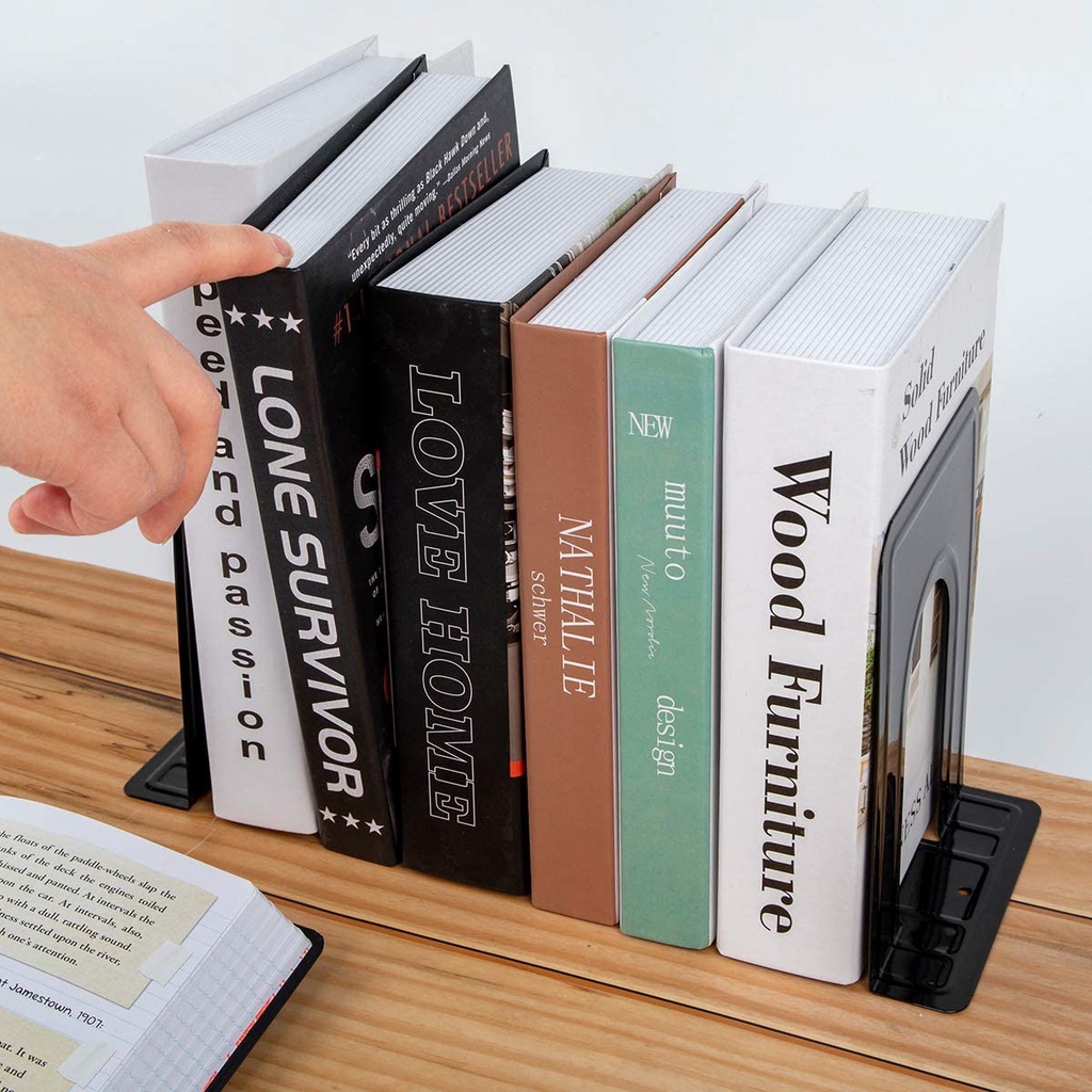 DELI 9263 Metal Book Ends, 9 inches, 51x32.5x21cm, 2pcsset, Black