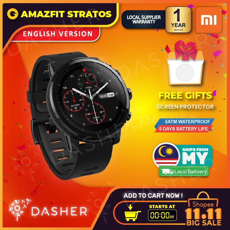 international version xiaomi amazfit huami stratos sports smart watch 2 gps 1.34 inch 2.5 d screen 5atm