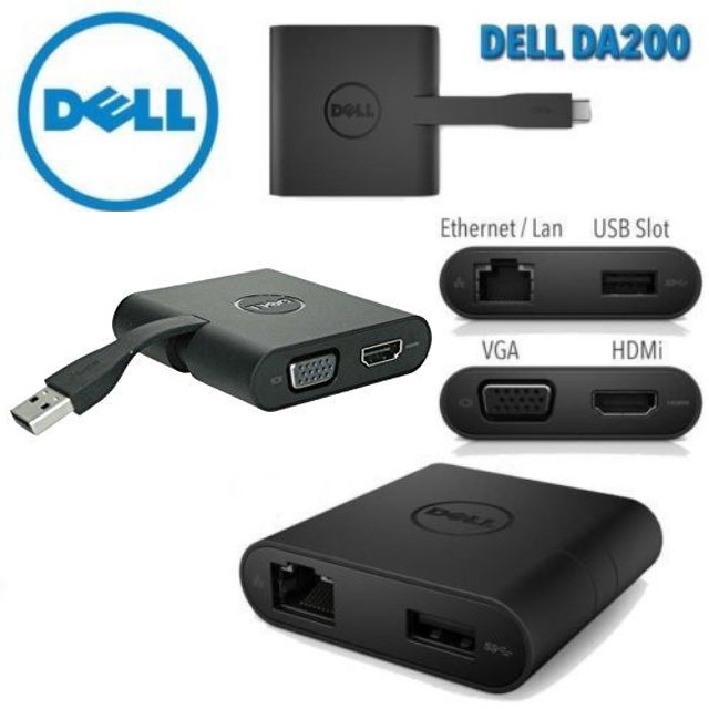 USED Dell DA200 USB Type C to HDMI VGA USB 3.0 expansion