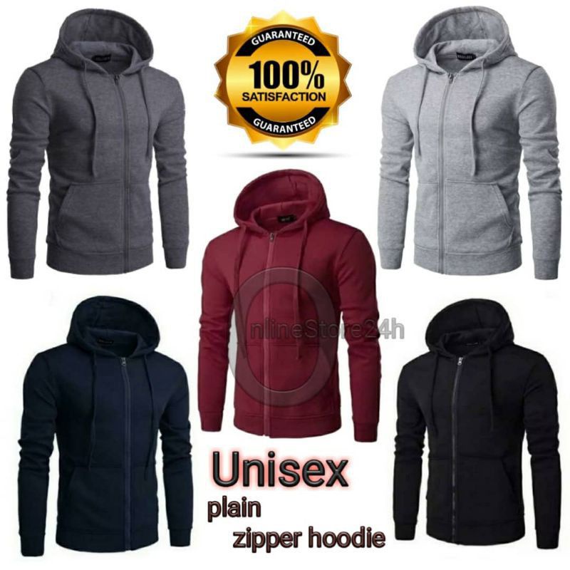 [-] Hoodies Unisex Long Sleeve Solid Zipper Sweatshirts Meron/Black/Gray/Dark Blue