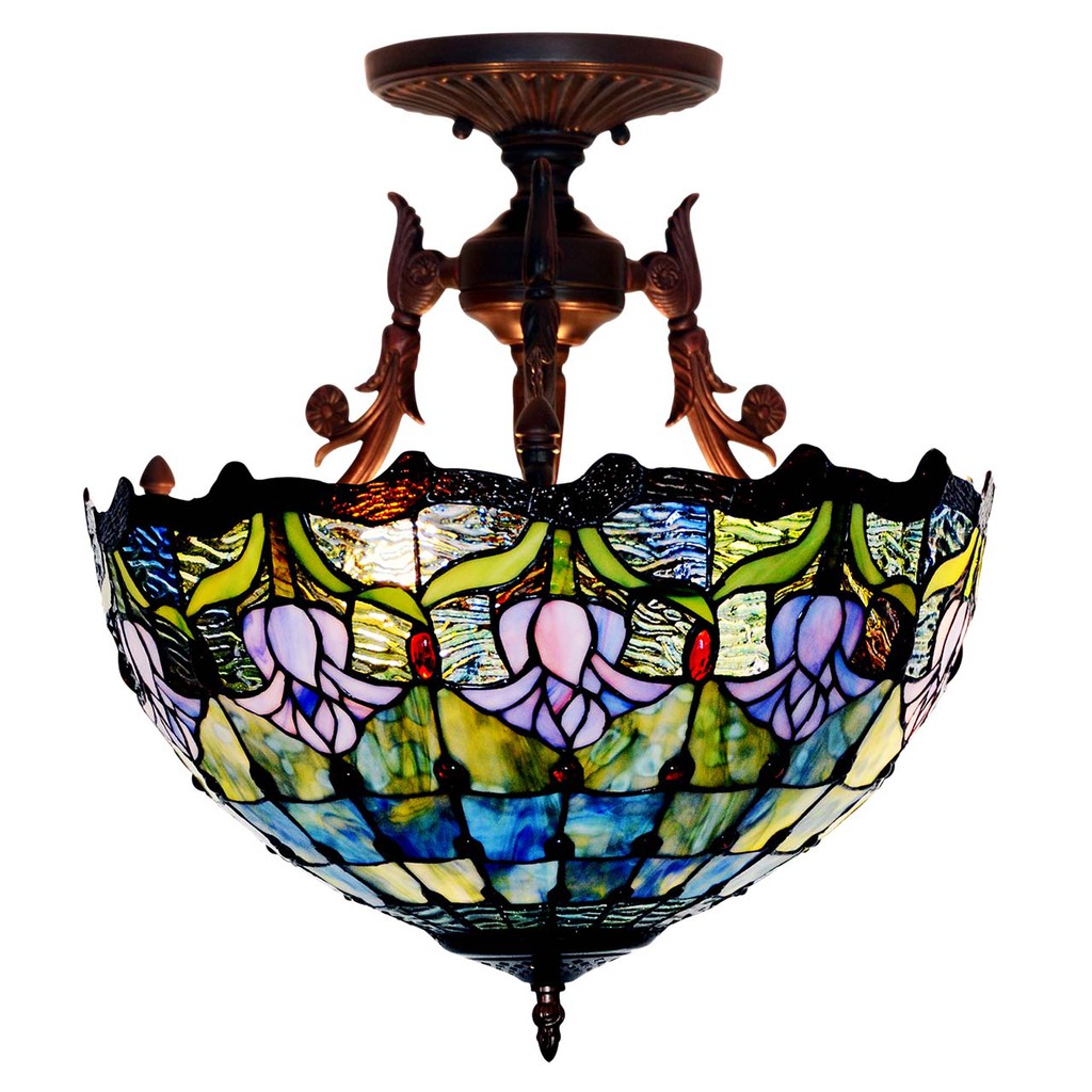 Bieye L10485 Tulip Tiffany Style Semi Flush Mount Ceiling Light