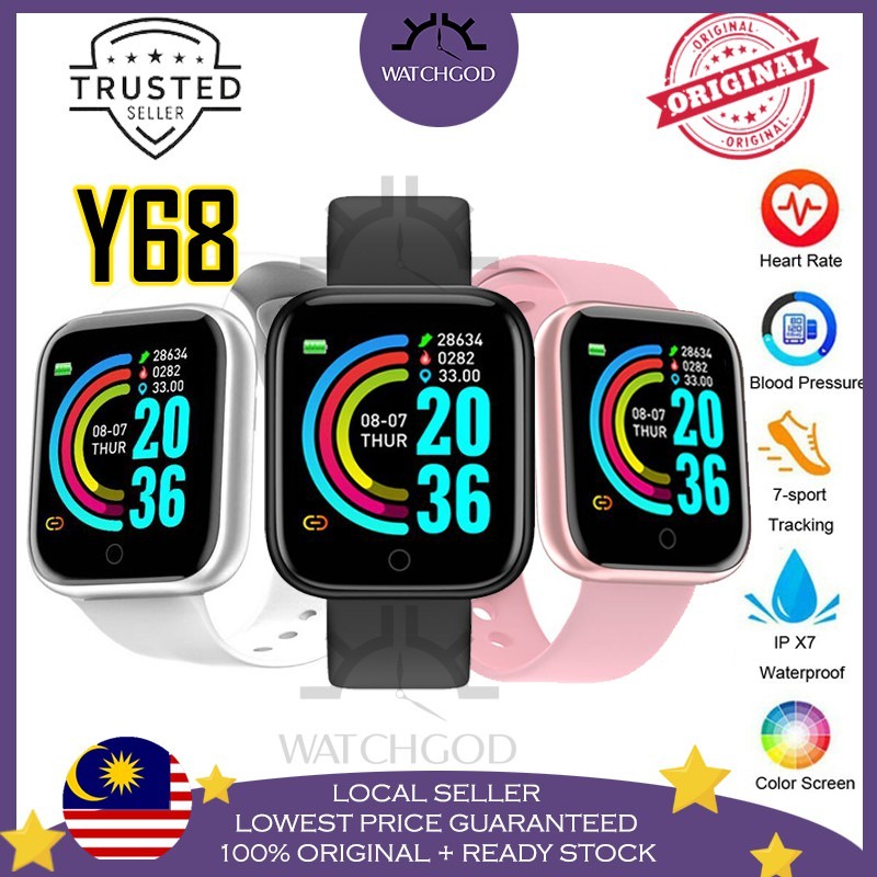 [🔥Malaysia READY STOCK🔥] Y68 Smart Watch Fitness Tracker Digital Heart Jam Tangan Wanita Lelaki Watch Watches Men Watch