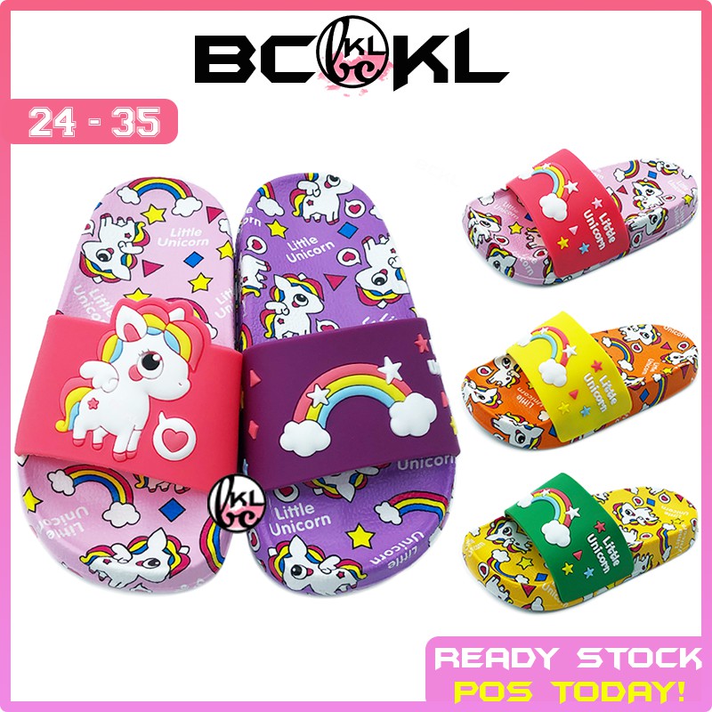 【 BCKL 】Kid's Little Unicorn Slippers | New Shoes Sandals Girls Boys Pink Purple Twins | Kasut Budak