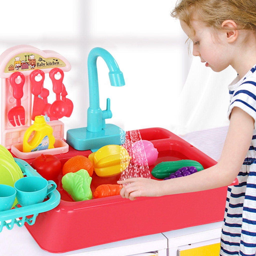 Children  Kitchen Toys Simulation Electric Dishwasher Educational Toys Mini Kitchen Food Pretend Play Cutting Role Playing Girls Toys