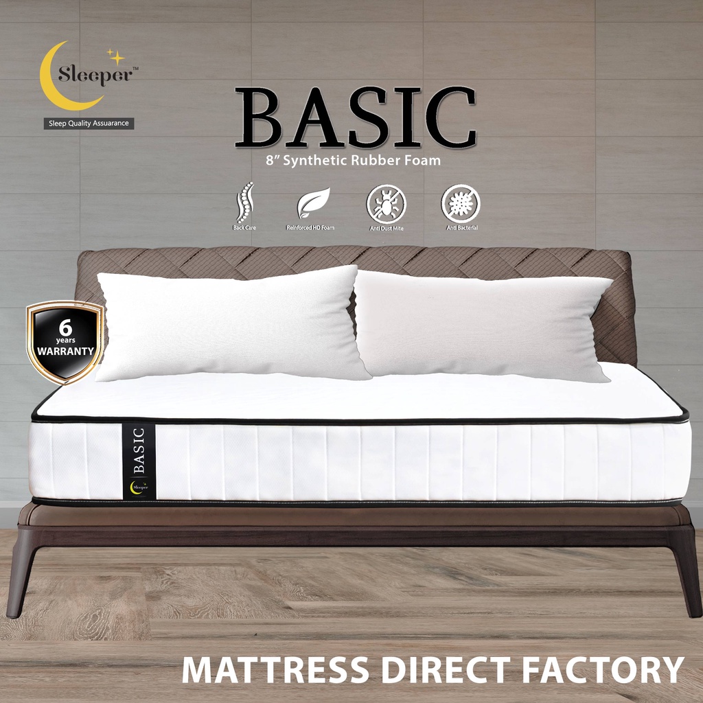 ( Free Delivery ) 8 Inch Sleeper BASIC Synthetic Rubber Foam Mattress