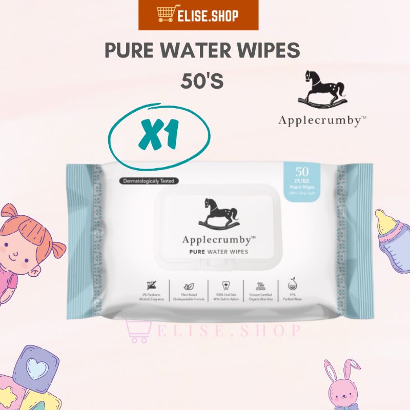 Applecrumby Premium Pure Water Wipes (50's) Baby Wet Tissue Tisu Basah ...