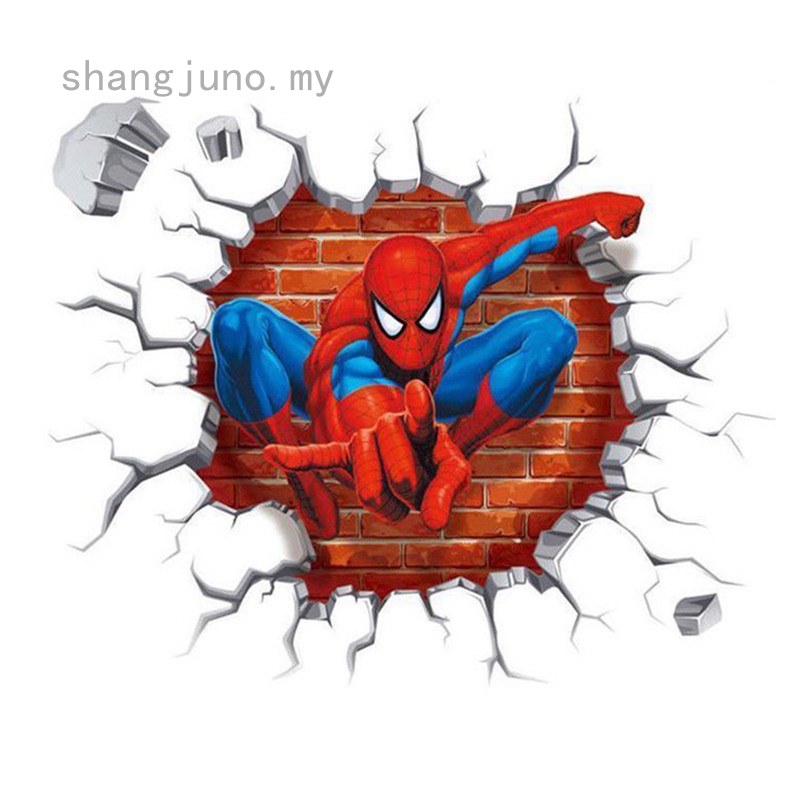 Shangjuno Marvel Superhero 3d Wall Stickers Crack Spiderman Avengers Bedroom Decor