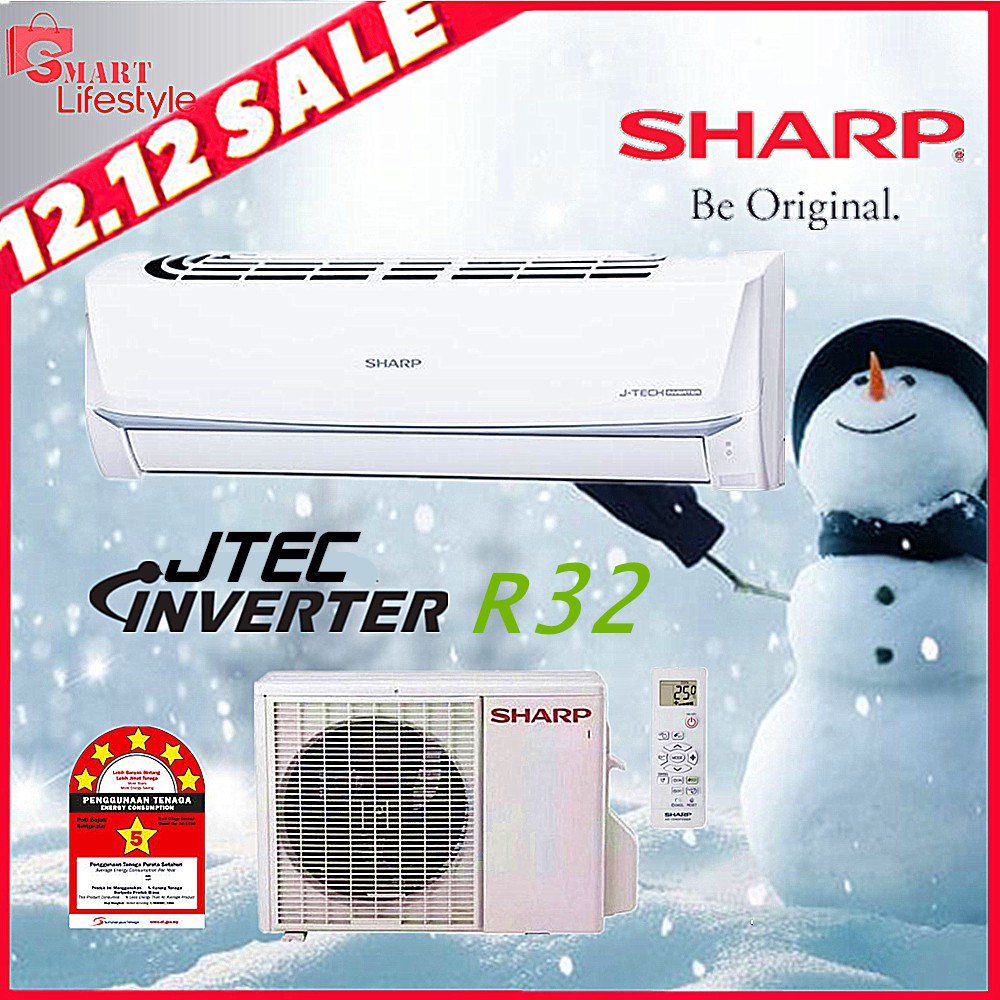 【FREE SHIPPING】 Sharp J Tech Inverter 1.5HP Air Conditioner AHX12VED2
