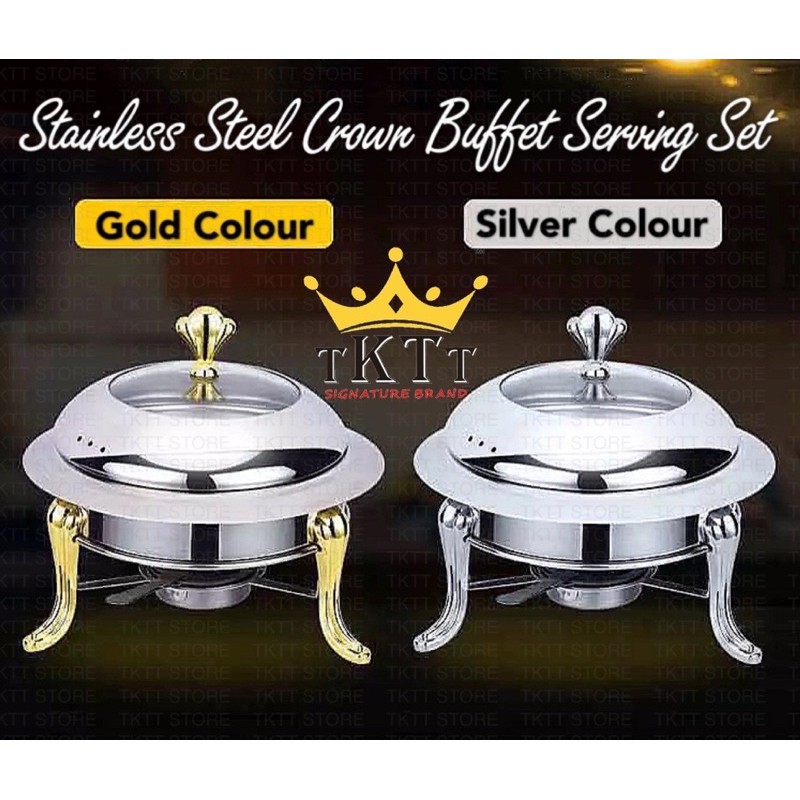 TKTT Stainless Steel Crown Buffet Set Round Chafing Dish Chafer Serving Tray Catering Dome Hidangan Kenduri Serbaguna