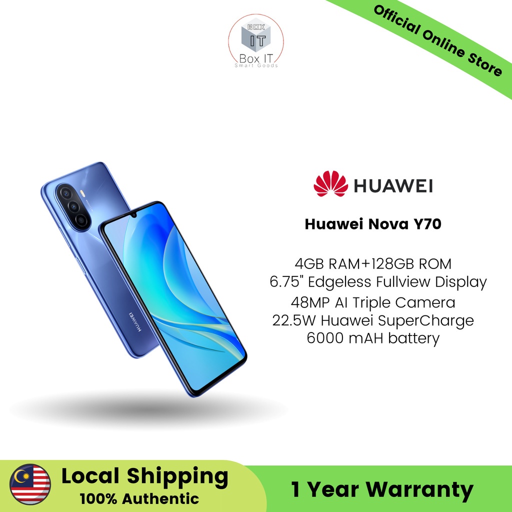 Huawei Nova Y70 | 4GB RAM+128GB ROM | 6.75" Edgeless Fullview Display ...