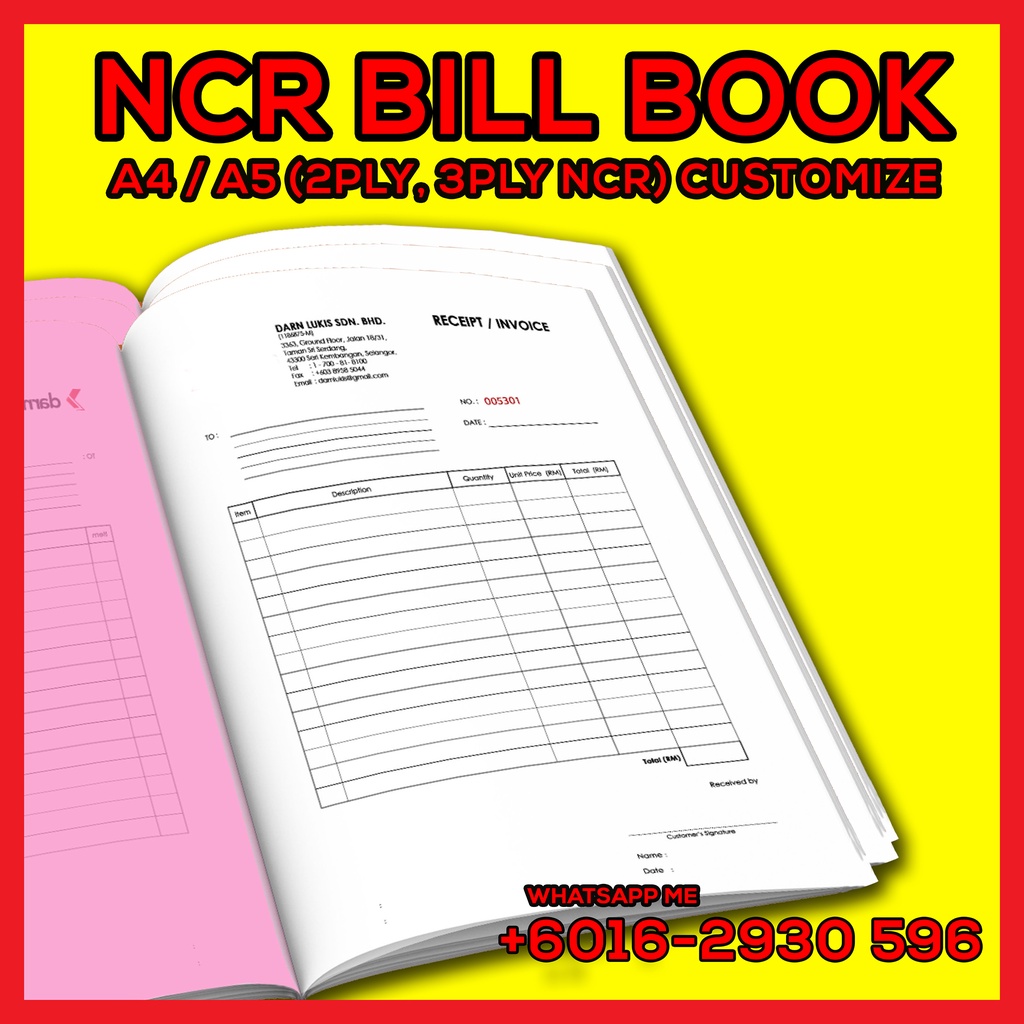 Custom Bill Book A4 / A5 (2ply, 3ply NCR) Customize Single Colour ...