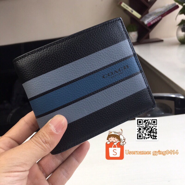 READY STOCK Coach Blue Saddle Varsity Compact Leather ID Wallet Men Man  Short Male Lelaki Dompet Black F75399 | Shopee Malaysia