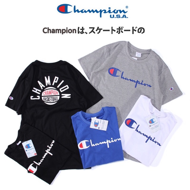 blue and black champion shirt