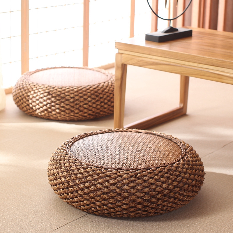 40cm Handmade Rattan Futon Tatami Seat, Round Rattan Ottoman Cushion