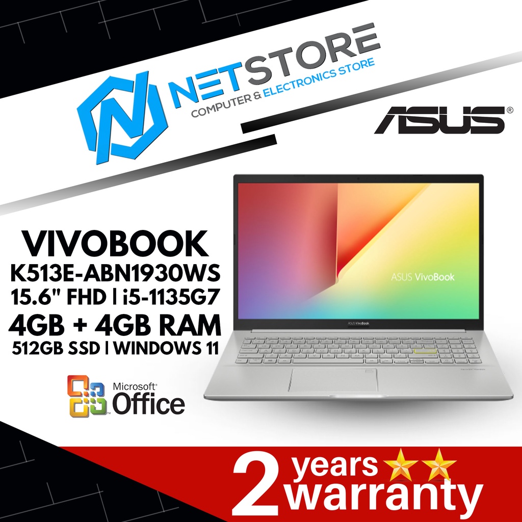 ASUS VIVOBOOK K513E-ABN1930WS 15.6" FHD LAPTOP | I5-1135G7 | 4GB+4GB ...