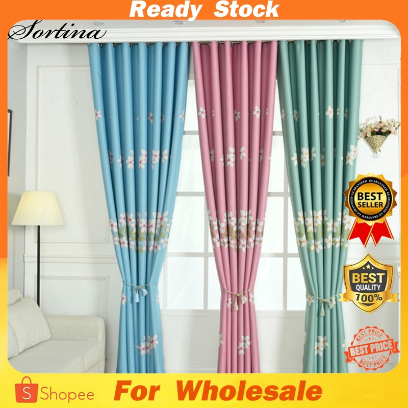 Sortina Langsir Door Window Curtain Peach Flower Curtains For Living Room Bedroom Hook Eyelet Ring Curtain Sheer Curtain