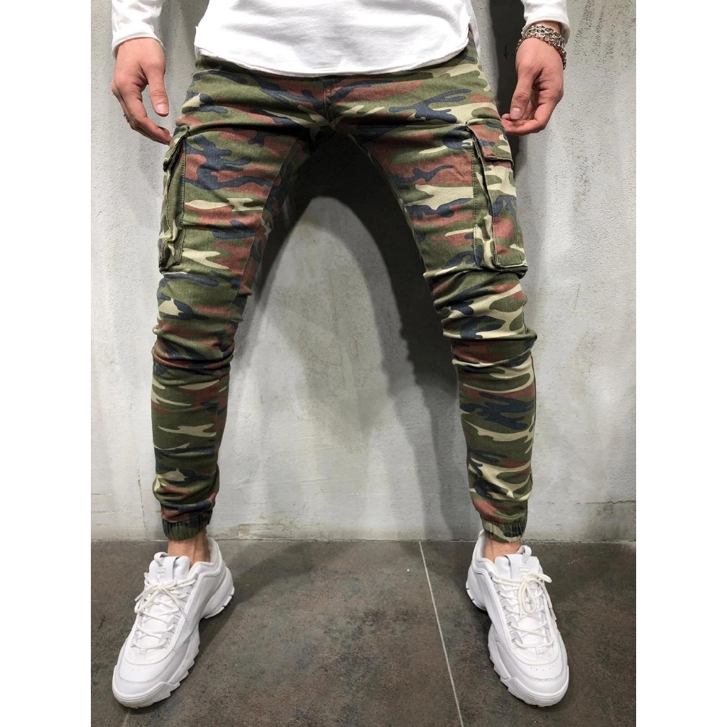 slim straight camo pants