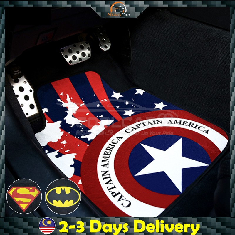 Nexus Car Marvel Captain America Batman Superman Car Carpet Latex Floor Mats Foot Mats 5pcs