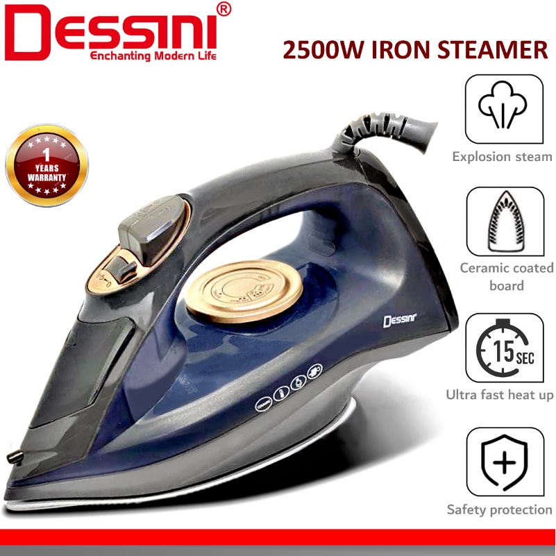 DESSINI ITALY 1600W Electric Ceramic Soleplate Garment Steam Iron