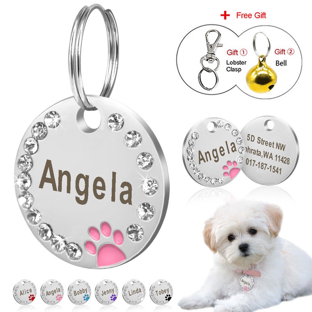 PET NAME TAG ID DISC BLUE PAW SHAPED FREE NAME /& PH NUMBER ENGRAVED