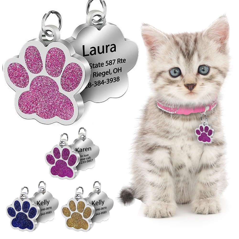 Customize cat name tag Dog Tag Cat Tag Pet ID Tag dog collar, cat collar paw pendant