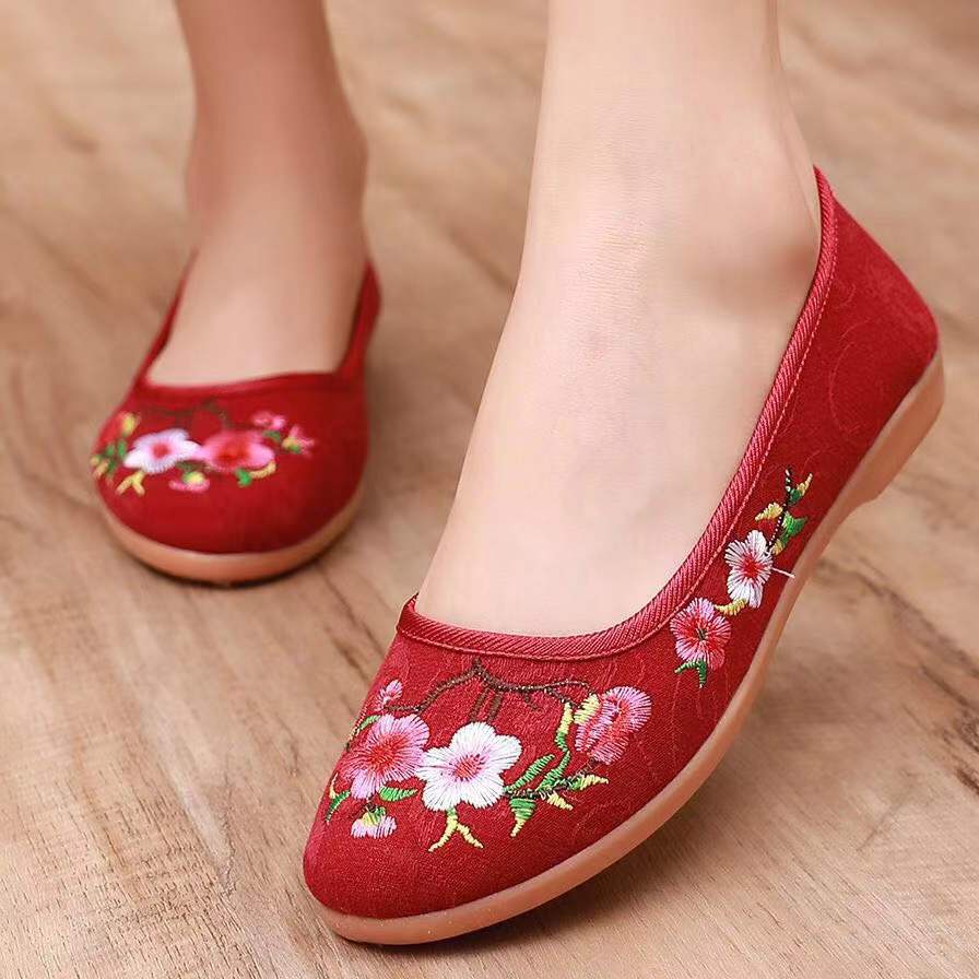 New Womens Chinese Folk Handmade Embroidered Flat Shoes Cloth Shoes Dance Shoes