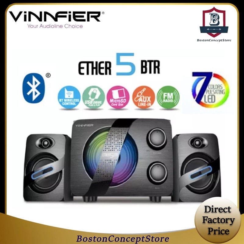 BOSTON Vinnfier Ether 5 BTR 2.1 Speaker with Built in Bluetooth TV Speaker Shopee Malaysia